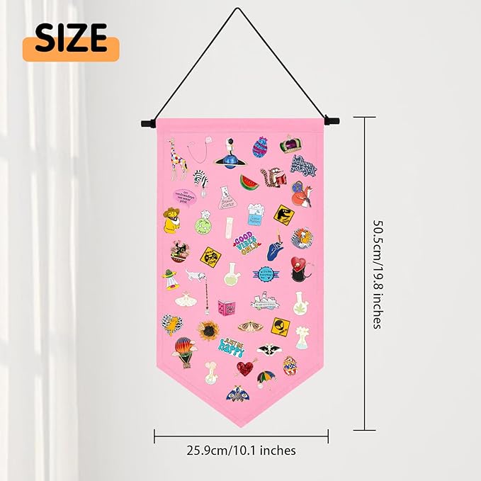 Winmany Wall Hanging Brooch Jewelry Storage Case Canvas Display Stand Enamel Pin Display Banner Holder Earrings Necklace Glitter Pin Collection Organizer (Pink)