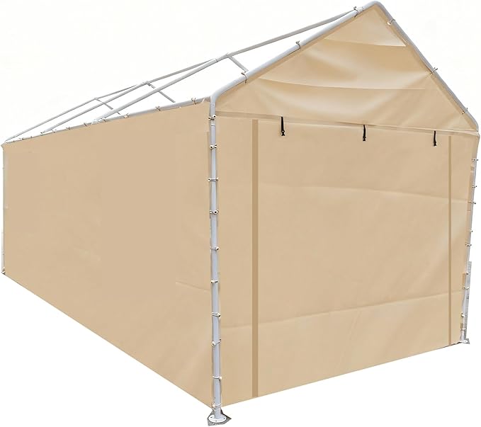 Rutile 10x20 Carport Replacement Sidewall, 180G PE Waterproof & UV Protected Sidewall Cover (Beige, Sidewall Panel w/o Mesh Windows)