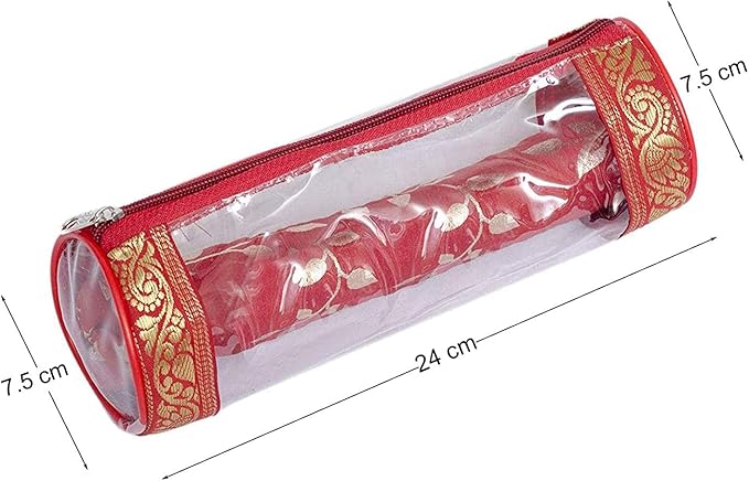 Rudraksh Raw Silk Single Rod Travel Bangle Pouch Wardrobe Organizer Vanity Box For Women/Girls Bracelets And Bangles, Maroon - Set of 4