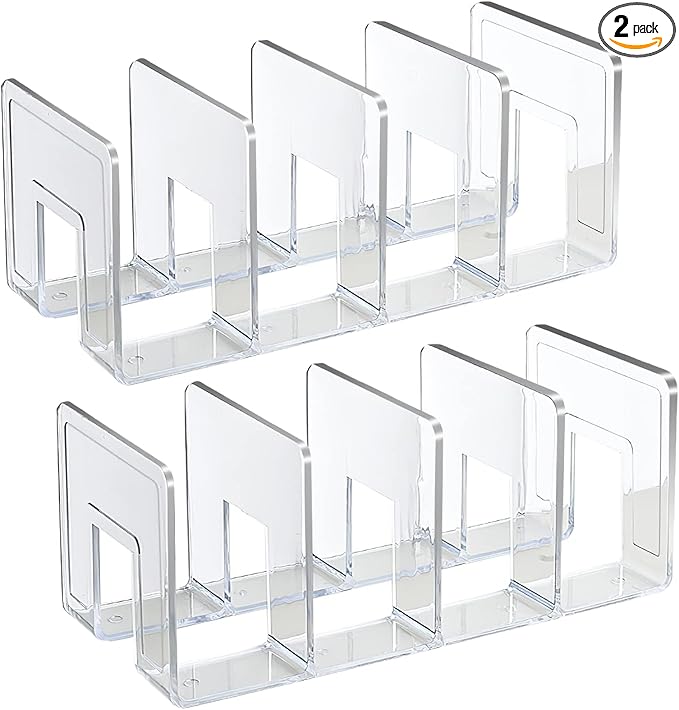 SAYEEC Acrylic File Holder, Clear File Sorter Desk File Organizer, Sturdy Desktop File Folder Organizer Rack for Envelopes Mail Letter Paper Notebook Electronics Office Supplies (4 Sections, 2 Pack)