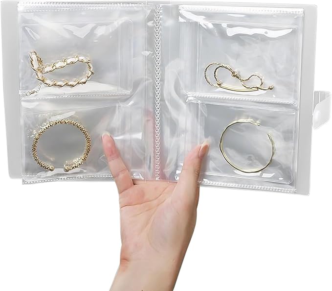 Portable Jewelry Storage Organizer, Clear Double-Sided Protective Folder with Snap Closure, Multi-Compartment Display Book for Necklaces, Earrings, Rings (5 inches - 80)