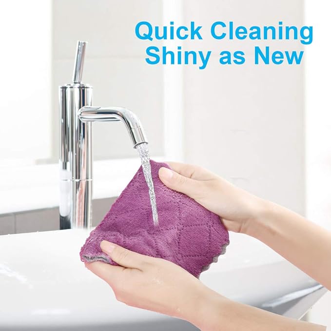 12PCS Kitchen Towels Dish Towels, Multipurpose Reusable Dish Cloths, Double-Sided Microfiber Cleaning Rags for Furniture, Tea, Bowl, 10x 6 inch