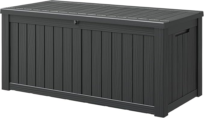 NUNU LAB 120 Gallon Outdoor Storage Box,Resin Large Sturdy Deck Box, Backyard Outside Storage Box Waterproof with Double Wall Panels,Package Delivery Box,Garden Box,Tool Box,Outdoor Hose Storage Bin