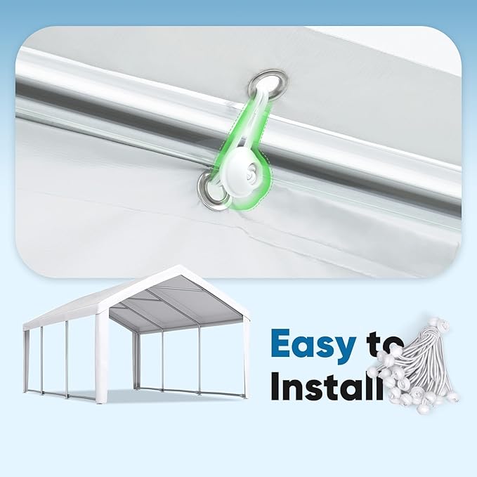 ADVANCE OUTDOOR 10x20 ft Carport Replacement Top Canopy Cover with Leg Cloth, Heavy-Duty Waterproof & UV Protected Car Garage Shelter Tent, Easy Installation with Ball Bungees, White, Roof Only