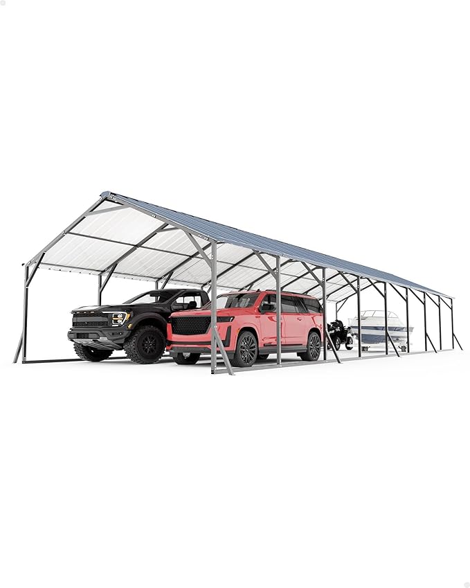 GarveeLife 20'x40'x12' Metal Carport for Multiple Vehicles, Heavy Duty Car Ports, Vertical Roof Design, All-Weather Use, for Full-Size Pickup Trucks, Boats, and Tractors