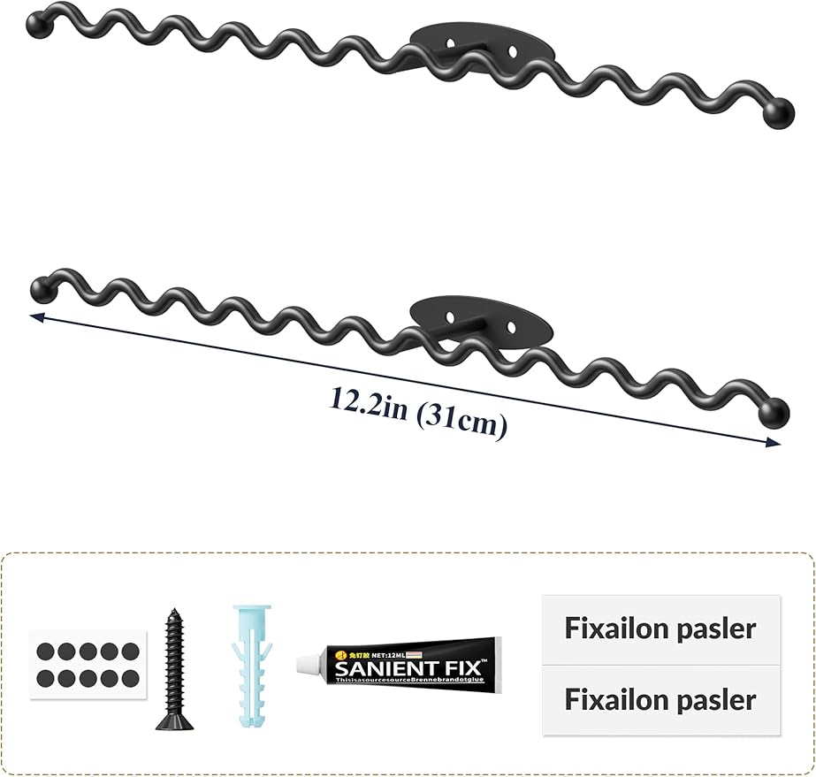 NiHome Wall Mounted Metal Jewelry Organizer Racks for Necklaces, Earrings, Bracelets, Rings, Decorative Display Wave Design Storage Holders for Bedroom, Bathroom, Kitchen, Entryway (2-Pack, Black)