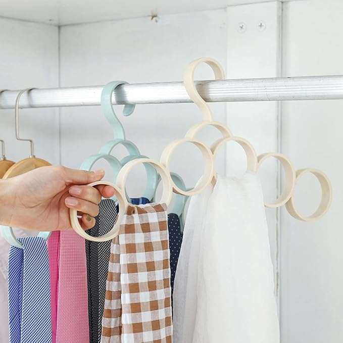 Luxshiny Multi-Function Wardrobe Coat Hanger and Tie Accessory Organizer, 6-Ring Closet Storage Rack for Scarves Belts, Household Convenient Clothes Hanger, 3pcs Set, Random Random Color
