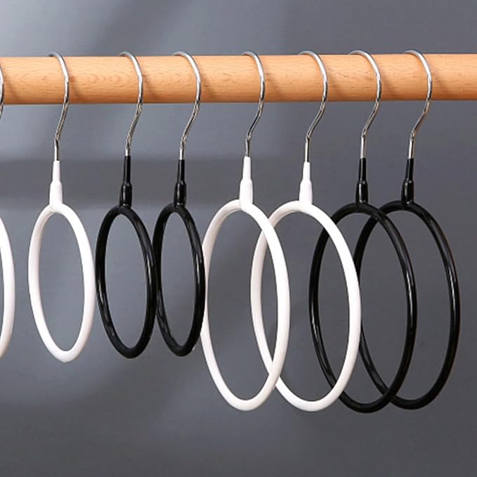 4pcs Round Scarf Hanger Belt Rack Metal Tie Holder Organizer for Closet Storage, Small Size Black and White, Household Accessory Organizer for Scarves and Belts