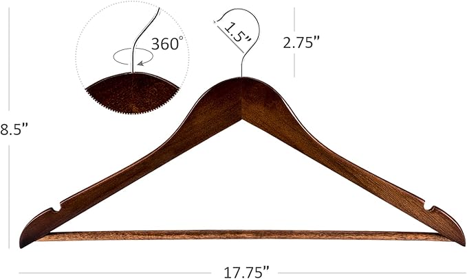 HOUSE DAY Bulk Wooden Hangers 200 Pack, Heavy Duty Wood Coat Hangers for Closet, Smooth Finish Woode Suit Hanger with Non Slip Pants Bar, Sturdy Wood Clothes Hanger for Shirts, Walnut