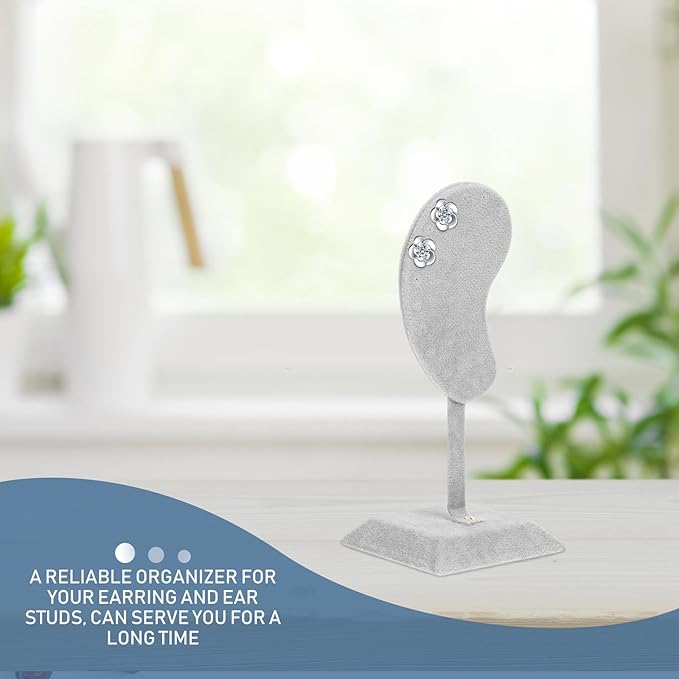 Ear Shaped Earring Holder Stand with Velvet Surface, Ice Gray Ear Studs Display Jewelry Organizer for Women, Single Piece Accessory Storage for Home and Retail