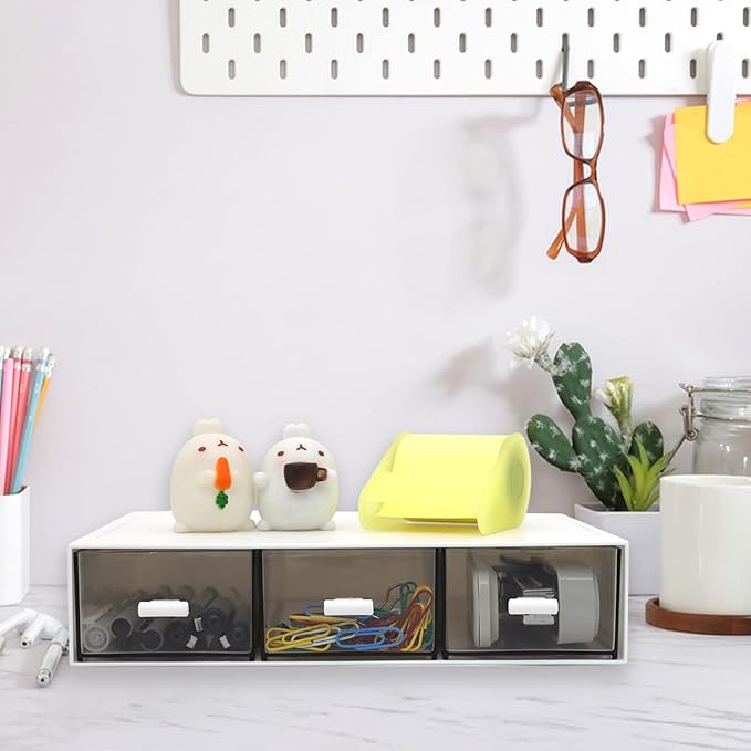 Daoeny Desk Organizer Drawers-Stackable Desk Drawer Organizer, Plastic Storage Drawers Desktop Storage Great for Office Organization School Home - 3 Drawers (White)