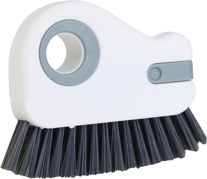 2 in 1 Groove Cleaning Brush, Grout Cleaner Tool & Multifunction Window Track Cleaner (with Hidden Scraper or Mini Dustpan) – for Glass Door Tracks, Window Sills, Sliding Doors (Gray)
