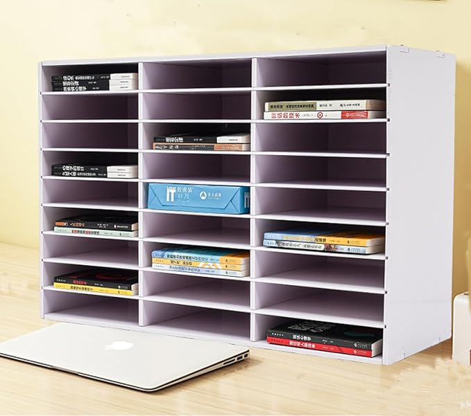 LOYALHEARTDY Literature Organizer, 27 Compartments Paper Storage Cabinet Mail Organizer, 31.5 X 12 X 21.69 Inch Desktop File Sorter Mail Center Mailbox School Classroom Keepers for Home&Office, White