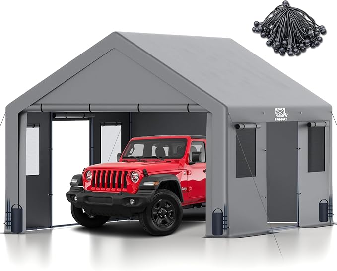 13x20 FT Heavy Duty Carport, Portable Garage Waterproof & UV Protected Car Canopy with Reinforced Steel Frame, Outdoor Shelter for Cars, Trucks, Vans, RVs, Home Party, and Workshops