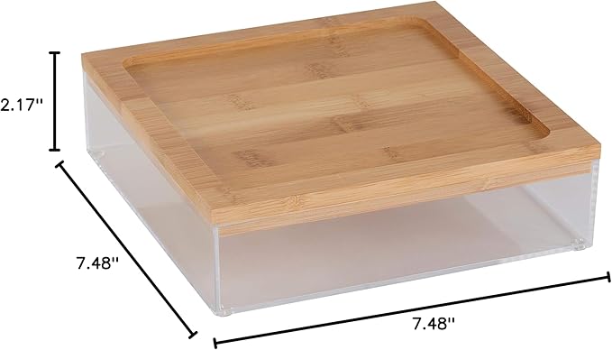 Simplify Large Square Bamboo Organizer | See-Through | Jewelry | Makeup | Cosmetics | Accessories | Bathroom & Bedroom | Vanity & Countertop | Lidded Boxes | Super Clear