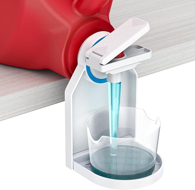 Laundry Detergent dispenser Cup Holder,Nozzle Upgraded Labor-Saving Switch Easily No More runny or Messy Laundry Detergent, Laundry Cup Holder and drip Tray room organization and storage