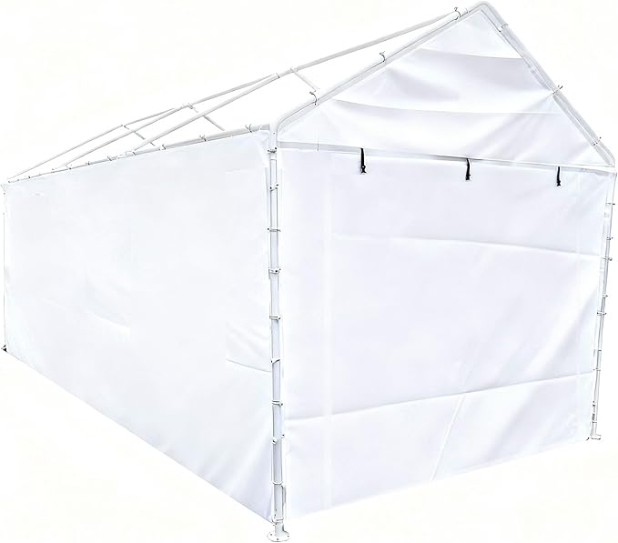 Rutile 10x20 Carport Replacement Sidewall, 180G PE Waterproof & UV Protected Sidewall Cover (White, Sidewall kit Panel Set of 4 w/o Mesh Windows)