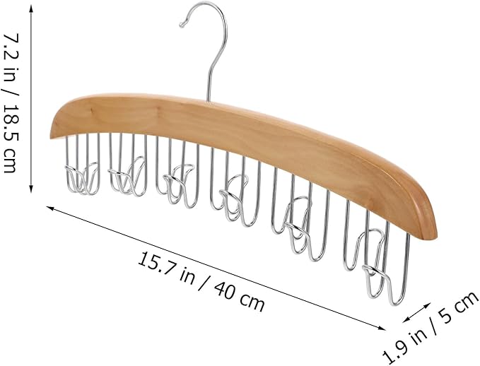 Wooden Tie Hanger Organizer with 12 Hooks, Non-Slip Belt Rack for Closet Storage, Multi-Functional Accessory Organizer for Home and Clothing Store Use