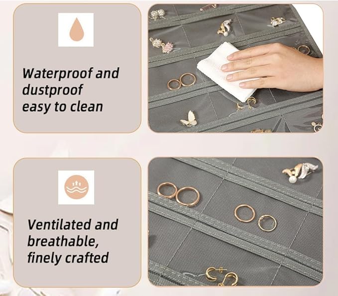 Hanging Jewelry Organizer Storage Earring Jewelry Storage Bag With 48 Pockets Necklace Bracelet Ring Glasses Accessory Display Rack (B80-Black)