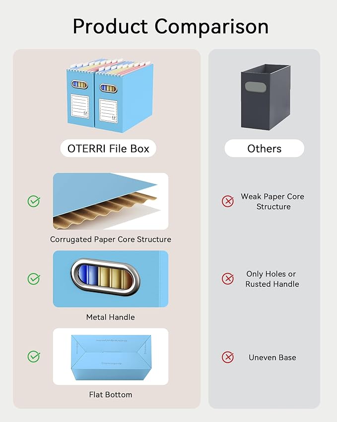 Oterri Cardboard File Organizer Box for Hanging File Folders Letter Size,File Box for Computer Desk,File Cabinet,Working Home,Office,Classroom (Colorblock, Letter Size - 8 Packs)