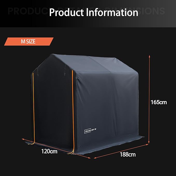 Bike Storage Shed Tent, 4x6FT Outdoor Bicycle Motorcycle Storage Shed with 210D Oxford Fabric PU2000 Waterproof for 2-5 Bikes, Bike Covers Shelter for Garden Tools, Toys (Black, M Size)