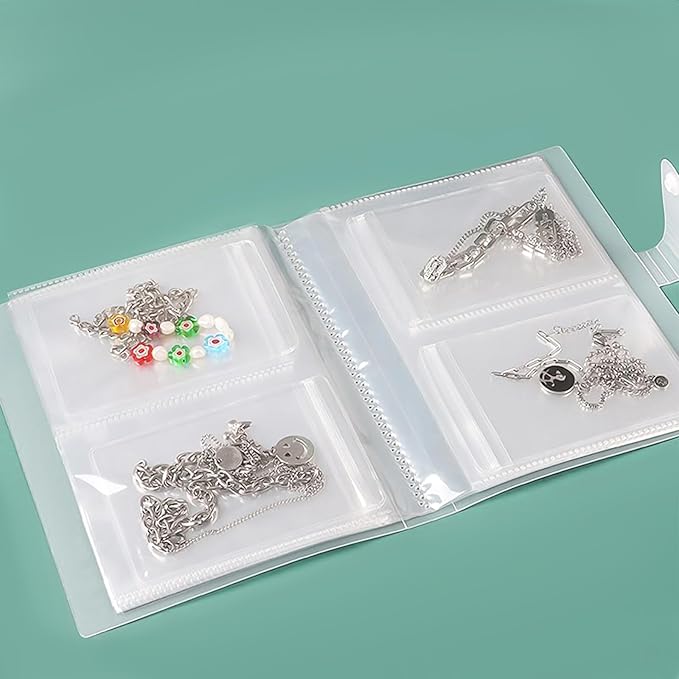 Portable Jewelry Storage Organizer, Clear Double-Sided Protective Folder with Snap Closure, Multi-Compartment Display Book for Necklaces, Earrings, Rings (5 inches - 80)