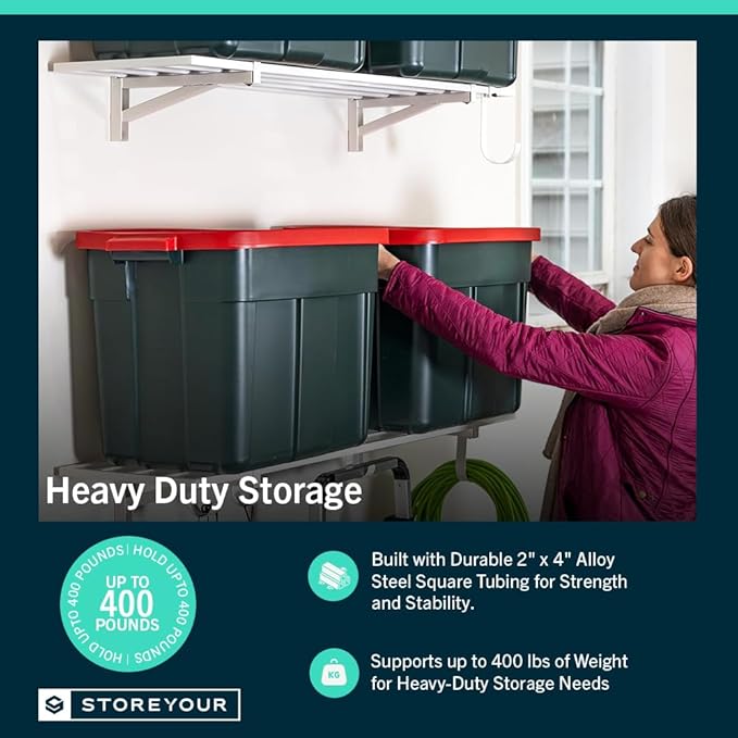 StoreYourBoard Heavy Duty Garage Shelf Wall Mount 2ft x 4ft – Wall-Mounted Shelving for Storage & Organization – Heavy Duty Garage Shelves for Tools, Bins, & Equipment – Holds 200 lbs - White