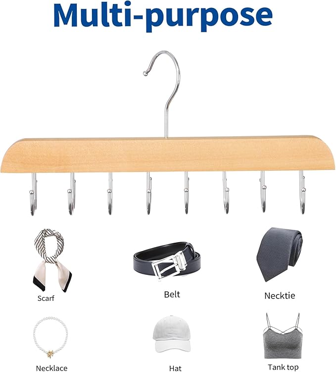 ELONG HOME Belt Hanger for Closet, 2 Pack Closet Organizers and Storage Belt Rack Max 48 Belts, Multifunction Wooden Hanger Tie Rack