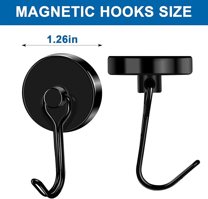 LOVIMAG Hooks, 120lbs+ Magnetic Magnet Hook 2025 Cruise Cabin Ship Essentials Heavy Duty Strong Refrigerator Fridge Hanging for Classroom Beach Vacation Kitchen Grills Home Mug Hanger (3 Pack), Black