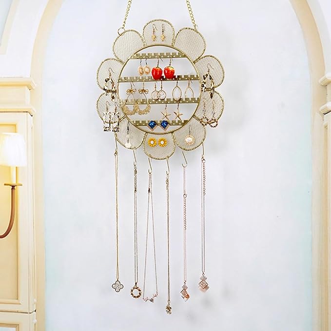 Zayookey Flower Shaped Earring Holder Wall Mounted Earring Rack Hanging Jewelry Organizer Wall Necklaces Storage Grid Shape Jewelry Display Stand for Stud Earring Bracelets