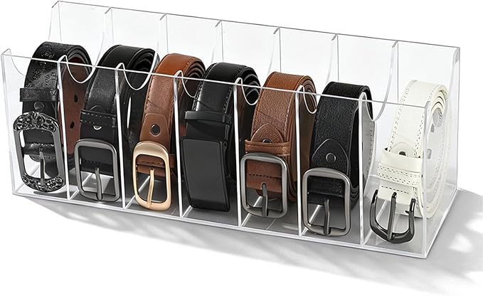 Belt Organizer Rack 7-Grid Acrylic Transparent Belt Box for Men's and Women's Home use Transparent Wardrobe tie and Bow Display Cabinet with Storage Container for Drawers and wardrobes
