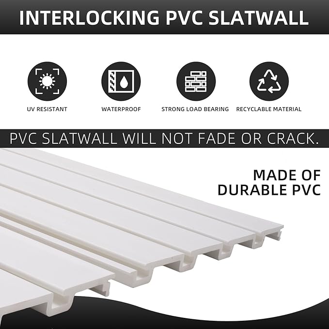 Slatwall Panel Garage Organizer Heavy Duty Wall Mounted, PVC Slat Panels Home Storage System, Tool Organization Peg Board 4ft by 4ft (White)