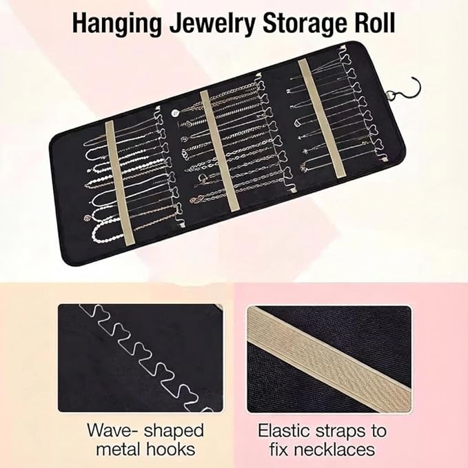Hanging Jewelry Organizer - Dual-Sided Necklace Holder Wall Mount & Over The Door Closet Storage - Pockets Large Capacity Accessory Holder for Earrings, Rings,Bracelets - 360° Rotating (1, black, XL)