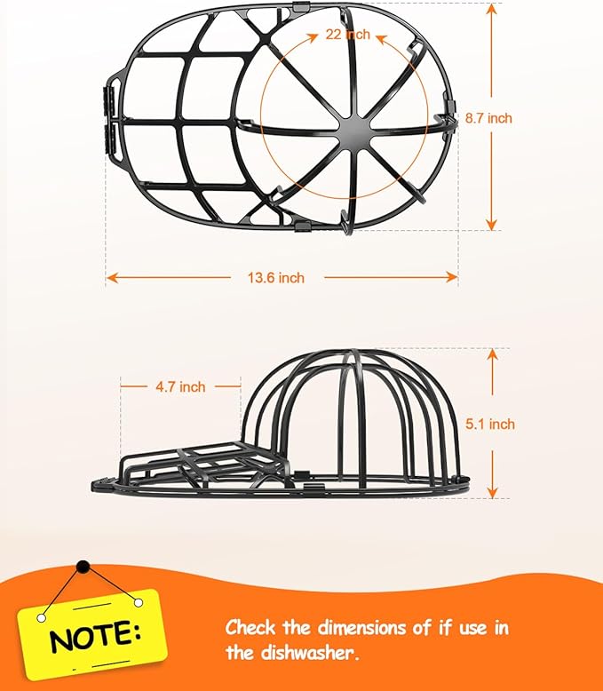 XQXA Hat Washer Cage - No Assembly Needed Hat Cleaner | Perfect Fit for Adult and Kids Hats | Ideal for Baseball Caps | Safe for Dishwasher and Washing Machine | Black | 1-Pack