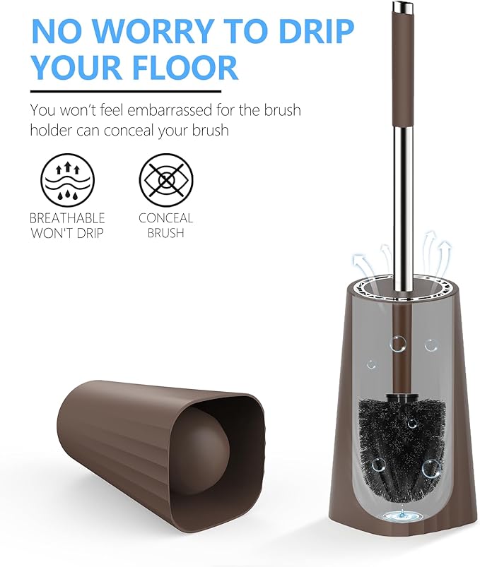 SetSail Toilet Brush, Compact Size Toilet Bowl Brush and Holder Toilet Brushes for Bathroom with Stainless Steel Handle Toilet Cleaner Brush with Durable Scrubbing Bristles, 4 Packs, Brown