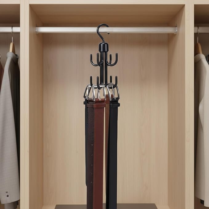6Pcs Belt Hanger, Hanging Belt Holder for Closet,Rotating Belt Hooks for Hanging, Plastic Tie Hanger for Closet for Scarf,Bra,Tie Organizer