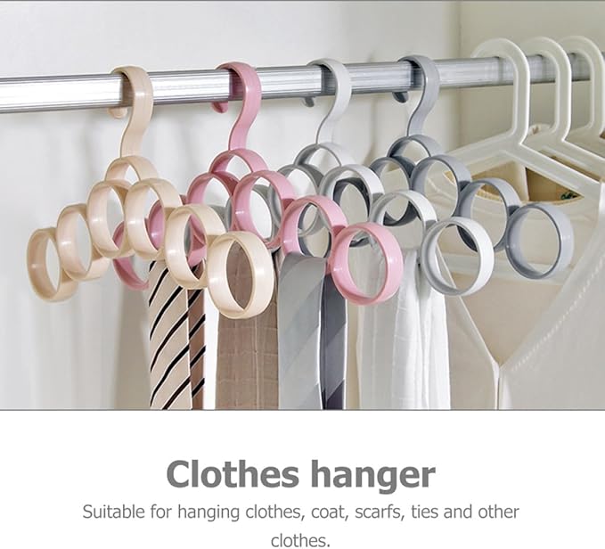 Luxshiny Multi-Function Wardrobe Coat Hanger and Tie Accessory Organizer, 6-Ring Closet Storage Rack for Scarves Belts, Household Convenient Clothes Hanger, 3pcs Set, Random Random Color