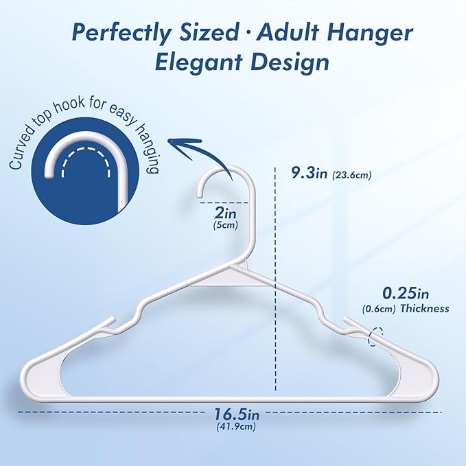 HOUSE DAY Plastic Hangers 20 Pack - White Clothes Hangers with Non-Slip Shoulder Grooves, Durable and Sturdy T-Shirt, Dress, Coat Hanger, Space Saving Design Perfect for Closet Organizers and Storage