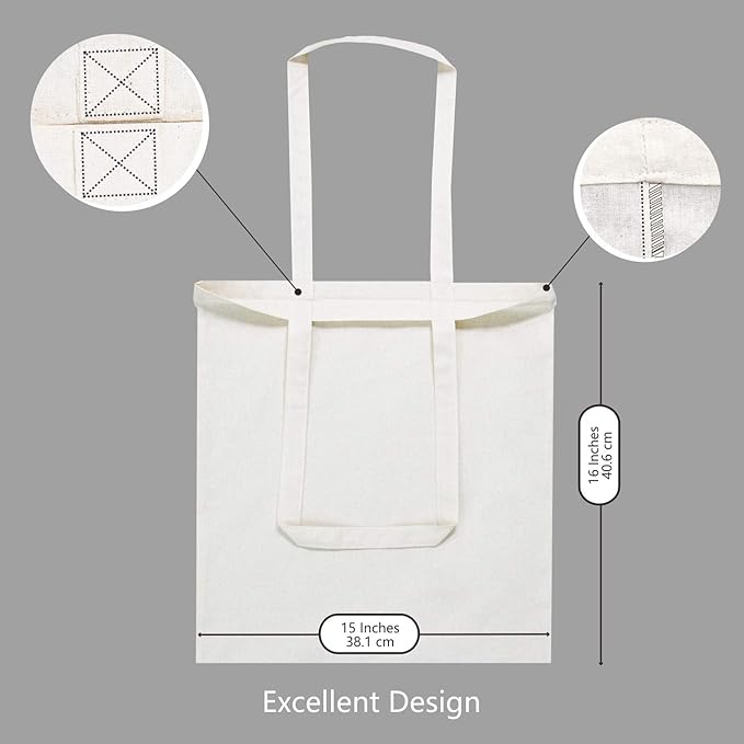 TOPDesign 24-Pack Economical 16"x15" Cotton Tote Bag, Lightweight Medium Reusable Grocery Shopping Cloth Bags, Suitable for DIY, Advertising, Promotion, Gift, Activity