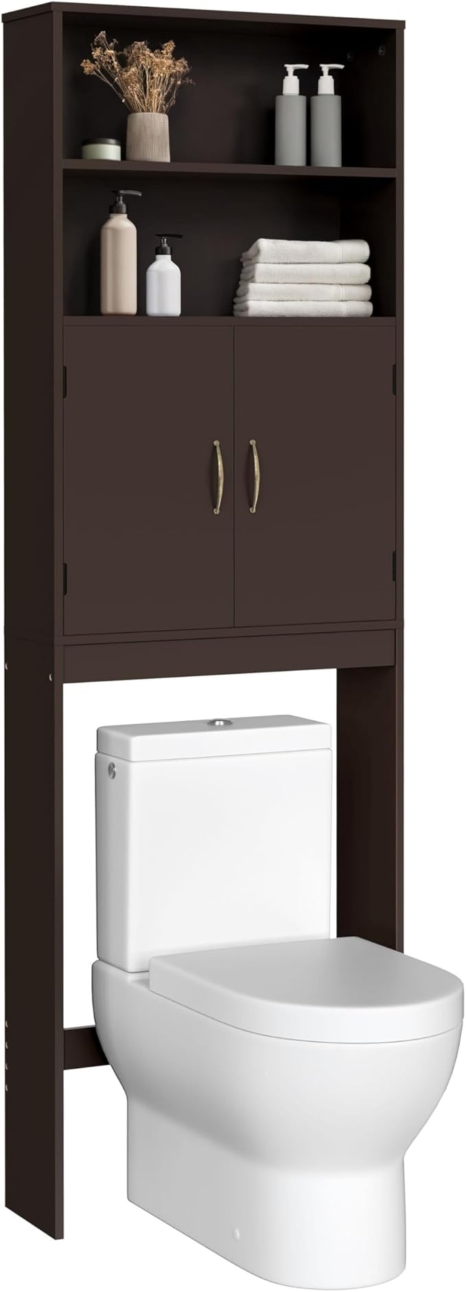 Yaheetech Over The Toilet Storage, Taller Bathroom Organizer Space-Saving Storage Cabinet with Adjustable Shelves and Double Doors, 77 in H, Espresso