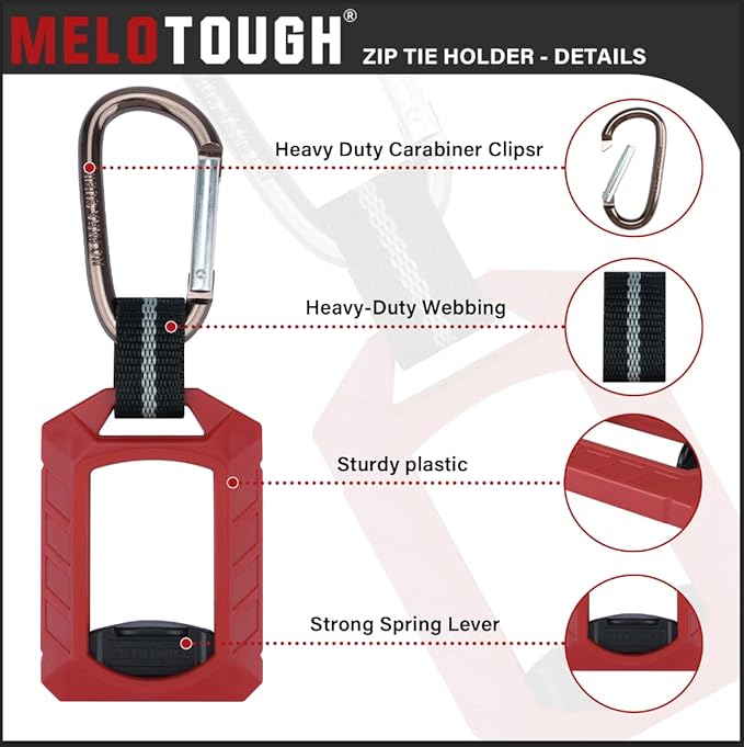 Melotough Zip Tie Organizer Band,Zip Tie Holder,Reusable,Cable Tie Bracket for Multi-Purpose Indoor and Outdoor Use,Red,1Pcs