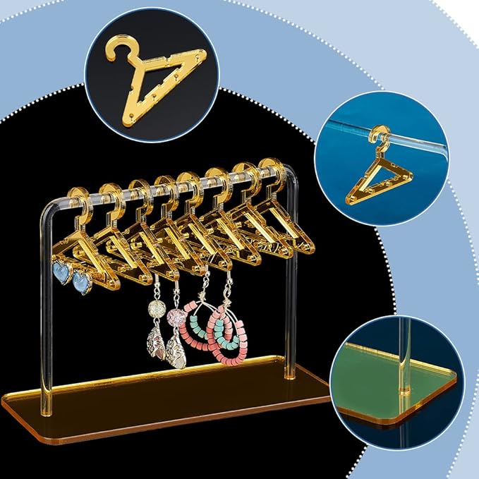 PH PandaHall Earring Holder Stand, Cloth-Horse Shape Jewelry Display Gold Dangle Earring Hanging Organizer Acrylic Ear Studs Display Rack for Retail Show Personal Exhibition, 2.3x5.9x4.2inch