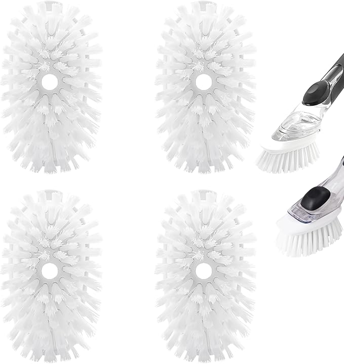 Brush Refills for OXO Dish Brush - 4 Pack Dish Brush Cleaning Soap Dispensing Head Replacement for Scrubber (White)