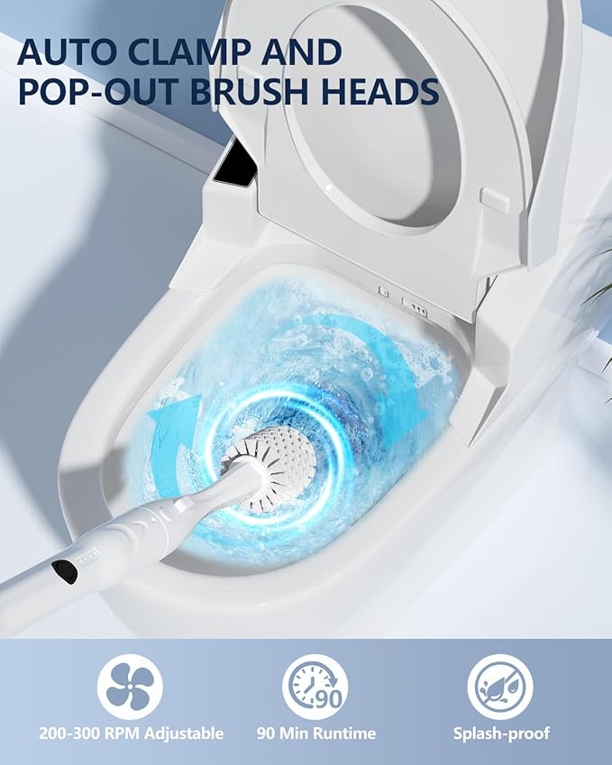 Leebein Electric Toilet Brush and Holder Set, Electric Toilet Bowl Scrubber Kit with 8 Replaceable Brush Heads, Disposable Toilet Brush with 6 Wand Cleaner Refills, 2 Pcs Crevice Cleaning Brush