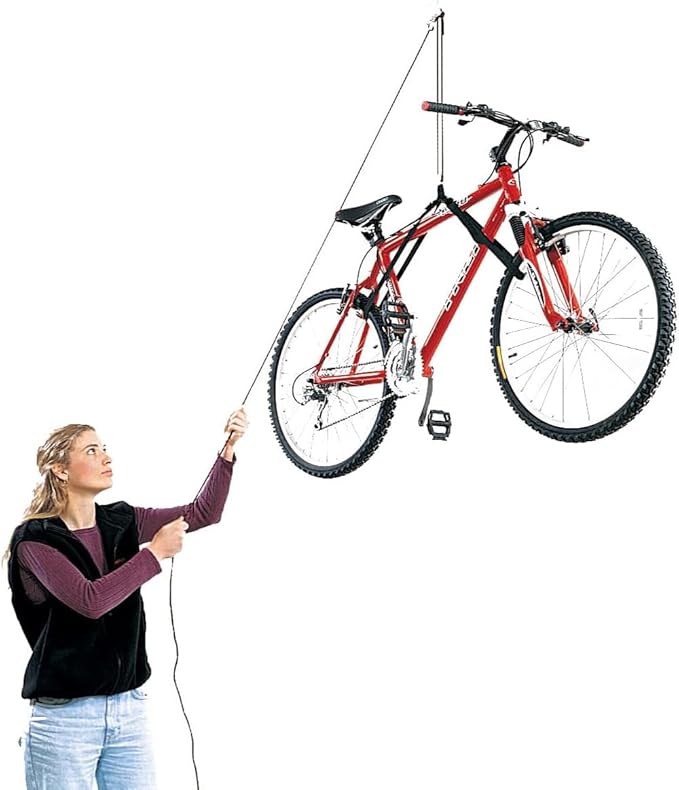 HARKEN Hoister - Bikes & Overhead Garage Storage 1 Point Hoist System (45lb Capacity, 12ft Ceiling), Space-Saving Organization, Easy One-Person Operation, Safe Anti-Drop, Self-Leveling - model 7800.12