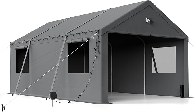 Carports Canopy 12x20 Heavy Duty, Portable Car Port Garage with Roll Up Drive Through Doors, Grey