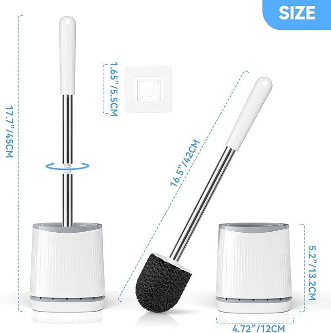TRENTI Toilet Brush, Toilet Brush and Holder Set, Bristles Toilet Bowl Brush Head with Ventilated Holder, Wall Mounted Compact Toilet Brush Set for Bathroom Deep Cleaning (2, White)