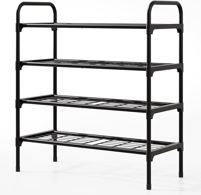 4-Tier Shoe Rack Organlzer, Rustproof lron, Spaclous Shoe Storage Shelf for Closet or Entryway, Fits Sneakers & Slippers, Black