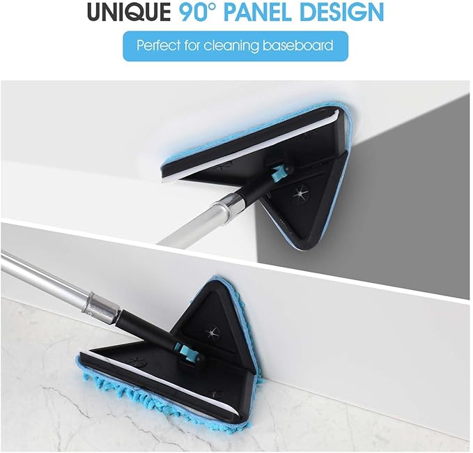 25 Foot Wall Cleaner Mop with 18 Ft Heavy Duty Extension Pole, 3-in-1 High Ceiling Cleaning Tool with 4 Microfiber Chenille Pad, Cobweb Duster, Fan, Baseboard, Window Squeegee Kit (18ft)