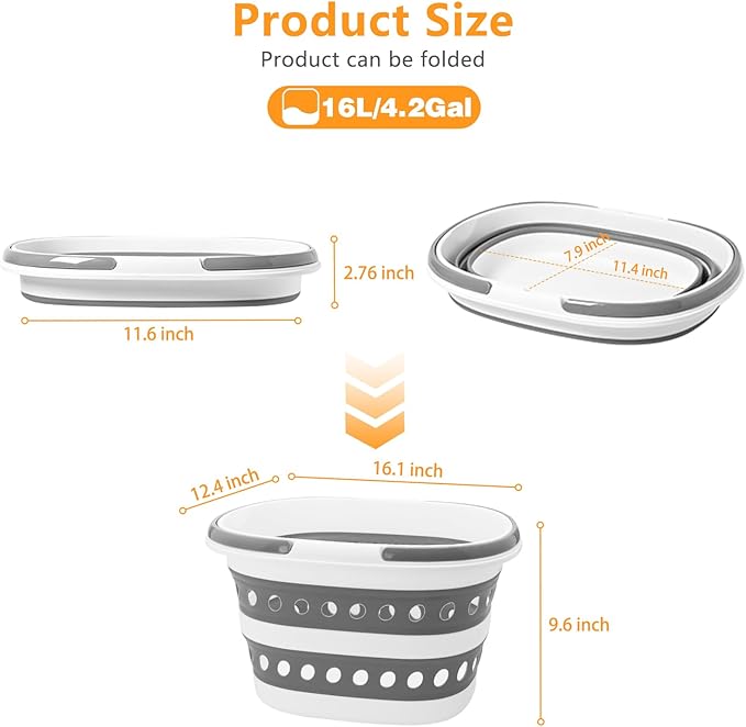 2 Pack Compact Collapsible Laundry Basket, Small Size Pop-Up Hamper Perfect for Bedroom Side,Bathroom,Travel, Not for Large Families, Foldable with Handle, Measures 16 x 12.5 x 9.5 In, (Gray)